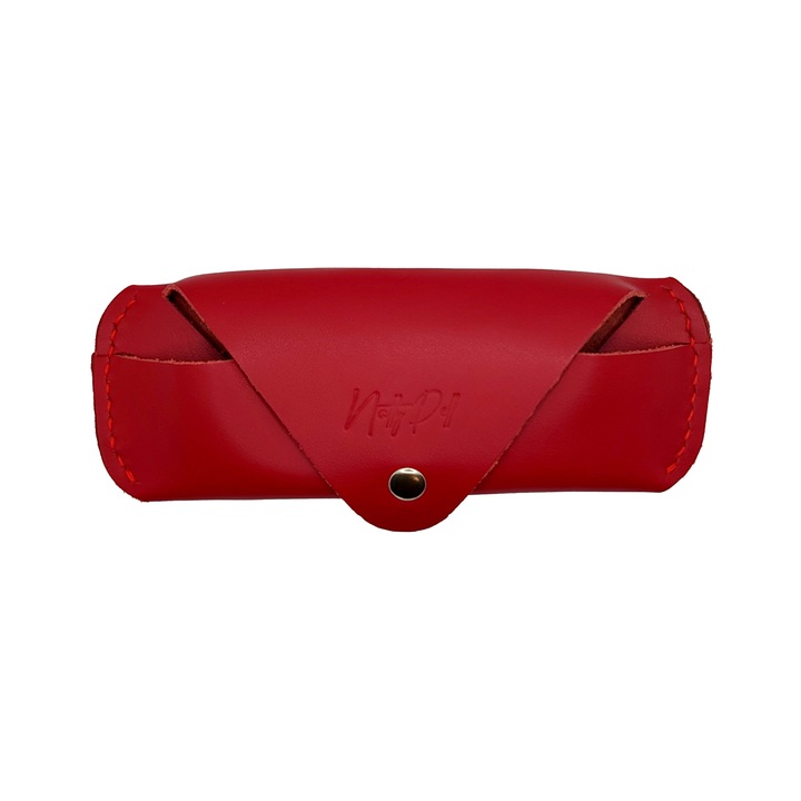 Toc Natty Pell din piele naturala rosie cusuta cu ata rosie pentru ochelari de vedere, 02RR