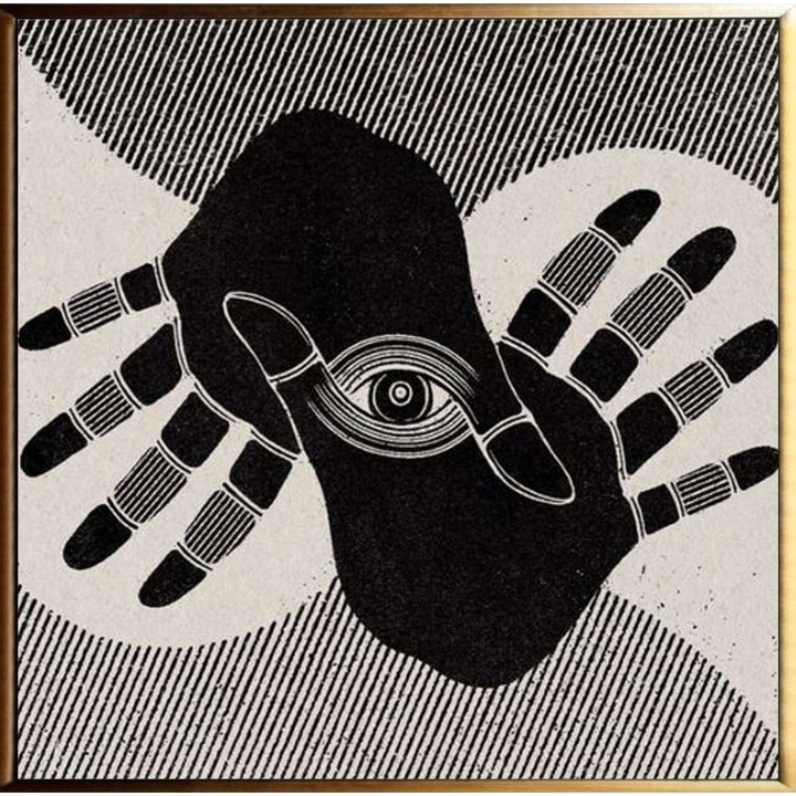 Tablou pictat manual ulei pe panza, tehnica texturata, 80x80cm, chakra - poarta de acces, Alb, Negru