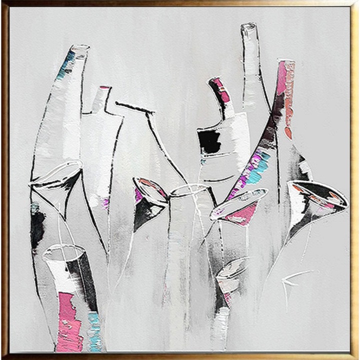 Tablou pictat manual ulei pe panza, tehnica texturata, 80x80cm, Haos, pictura abstracta, Multicolor