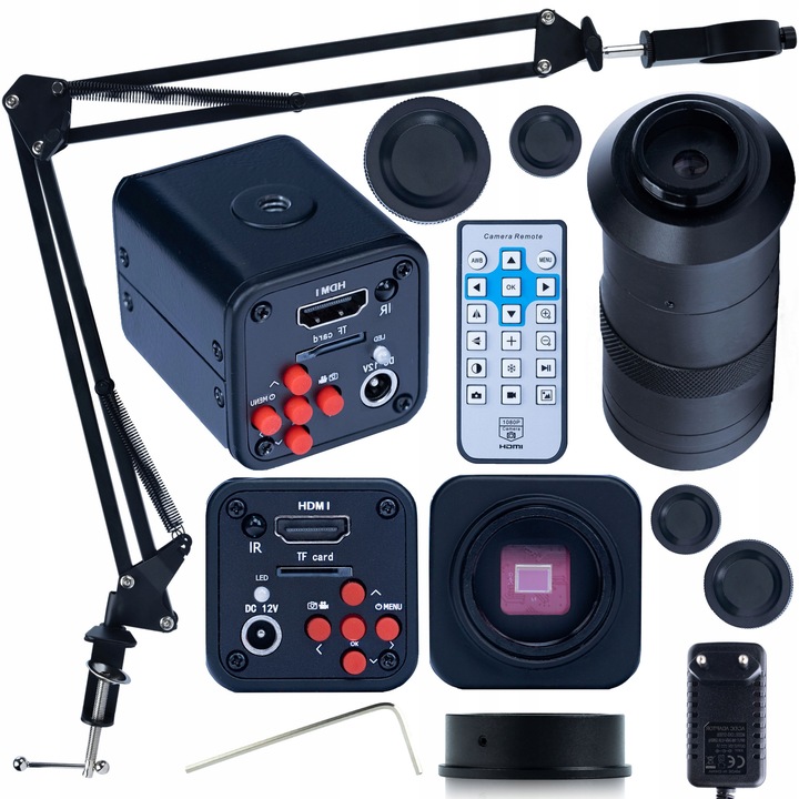 Цифров микроскоп 3 в 1, Rosfix, HDMI кабел, Черен/Червен