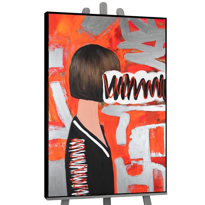 Tablou pictat manual, acrilic pe panza, Emotie abstracta, cu rama Negru, abstract, 140x100 cm