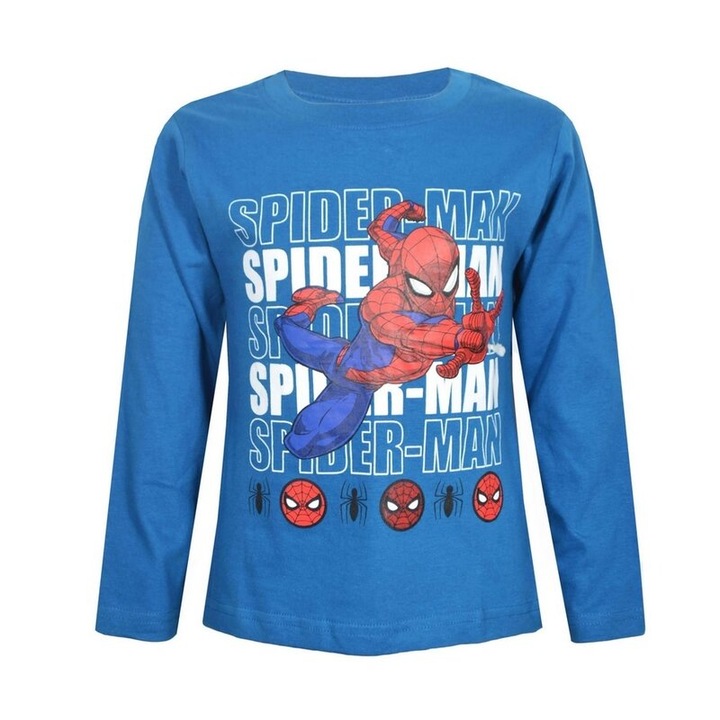 Bluza maneca lunga, bumbac, cu imprimeu, Spider-man, albastru