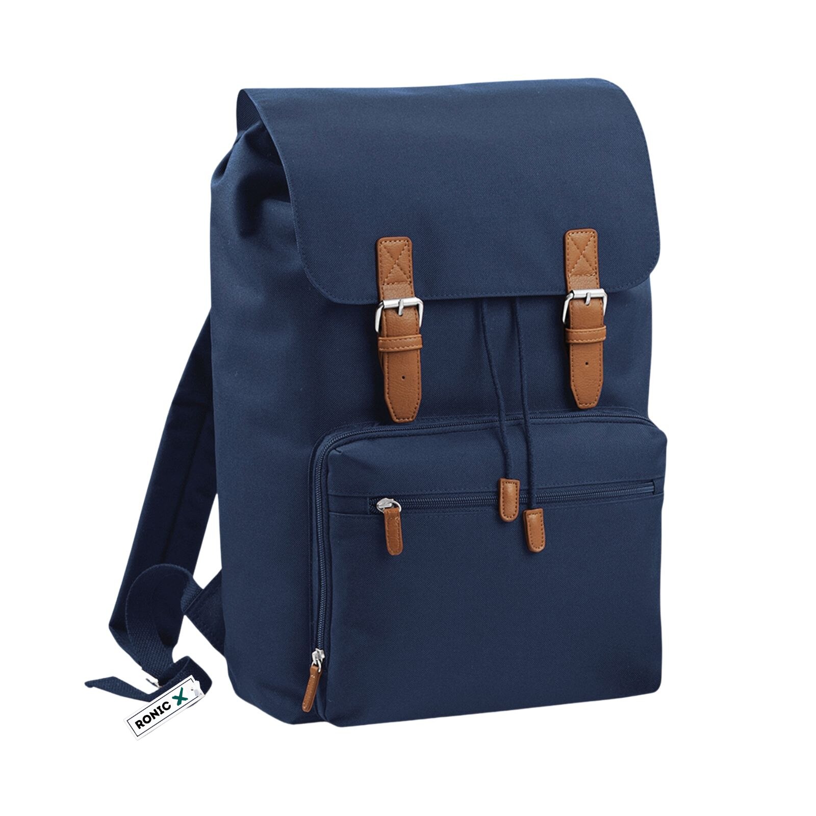 Rucsac vintage pentru laptop 13"-17", 3 buzunare, 6 compartimente, Ronic X, 30 x 46 x 17 cm, 18 l, navy