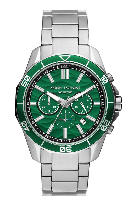 ARMANI EXCHANGE, Часовник с хронограф и метална верижка, Сребрист