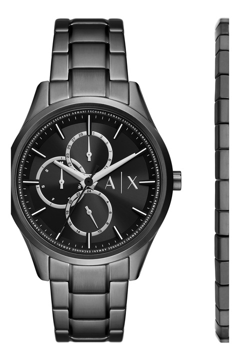 ARMANI EXCHANGE, Часовник от неръждаема стомана и гривна, Черен