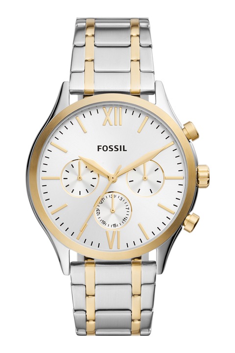 Fossil, Ceas cu functii multiple, de otel inoxidabil, Argint, Auriu