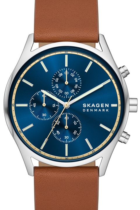 Skagen, Chrono karóra bőrszíjjal, Barna