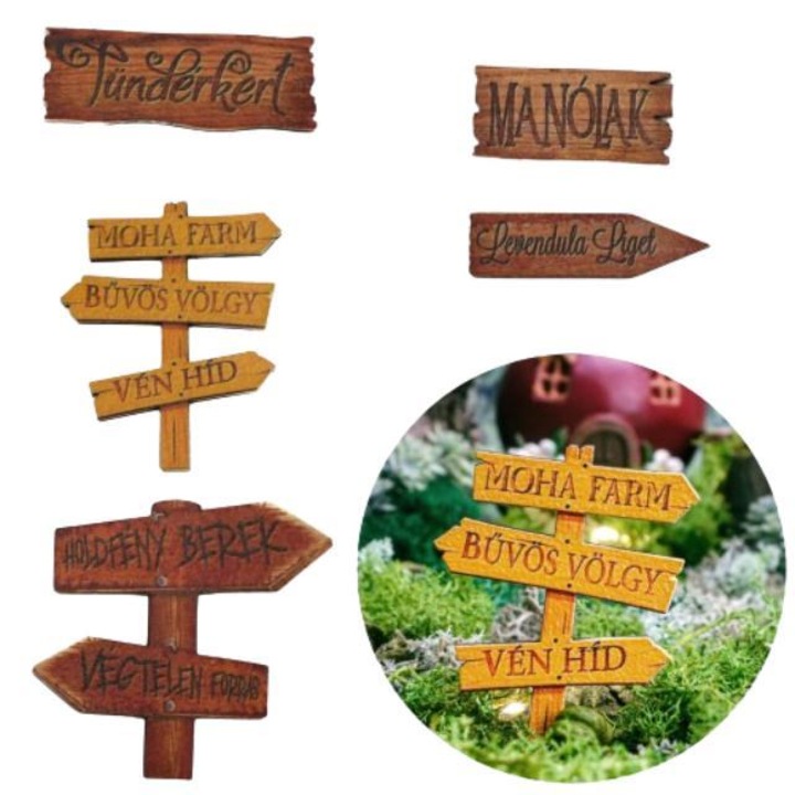 Set Accesoriu decorativ, Corolla Exp-Imp. Kft, Placa din lemn imprimata - Indicatoare rutiere 5buc/buc