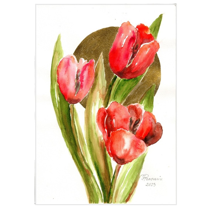 Картина Златни лалета, без рамка, 21 x 29 cm