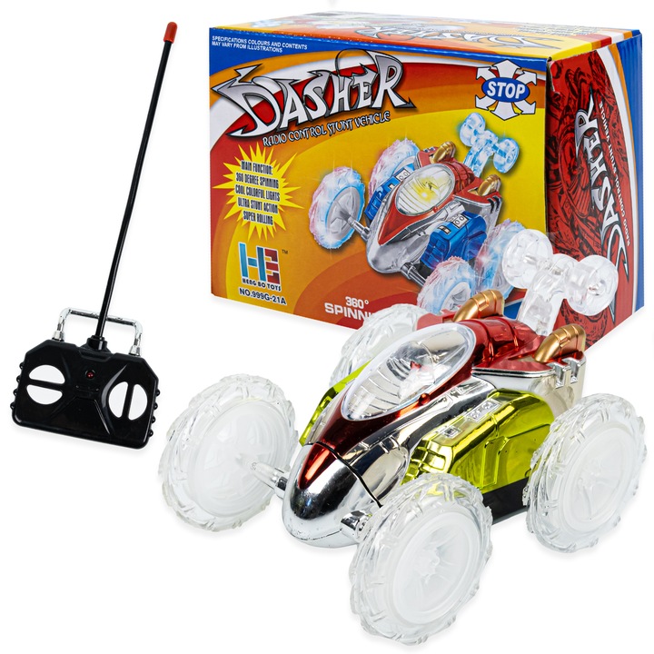 Masina nebuna cu telecomanda si lumini Dasher, se invarte 360 grade, multicolora