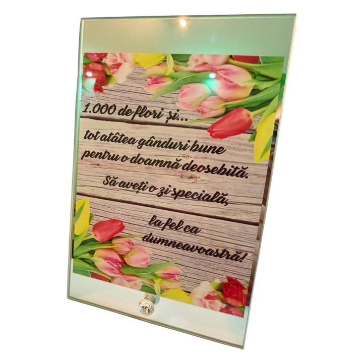 Placheta sticla, cu mesaj, pentru o doamna deosebita, 23x15cm