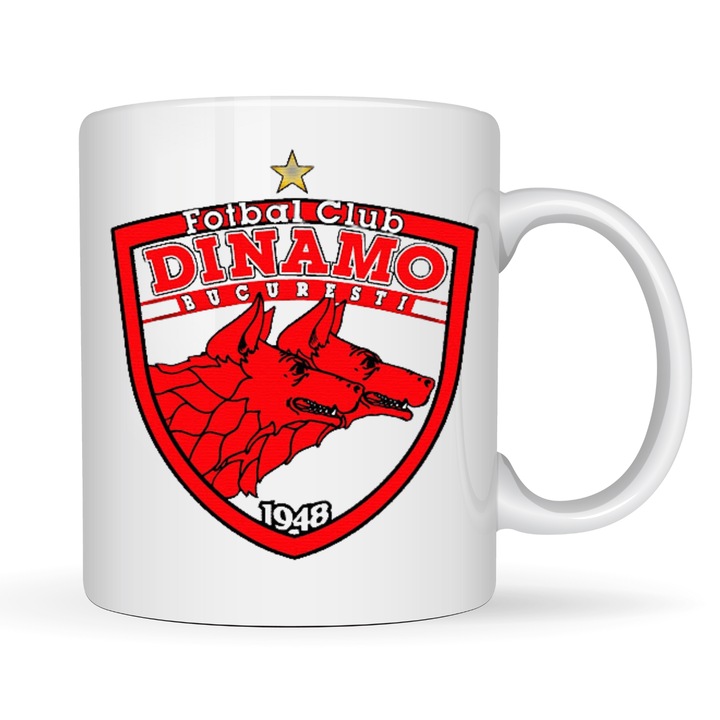 Cana personalizata „Dinamo” v6, fotbal club Bucuresti, sport, fotbal, suporter, alba, 330 ml