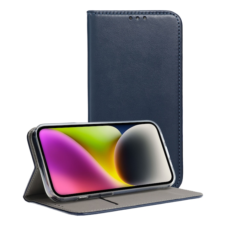 Husa tip carte pentru Samsung Galaxy A54, albastru inchis, BzStore, incuietoare magnetica