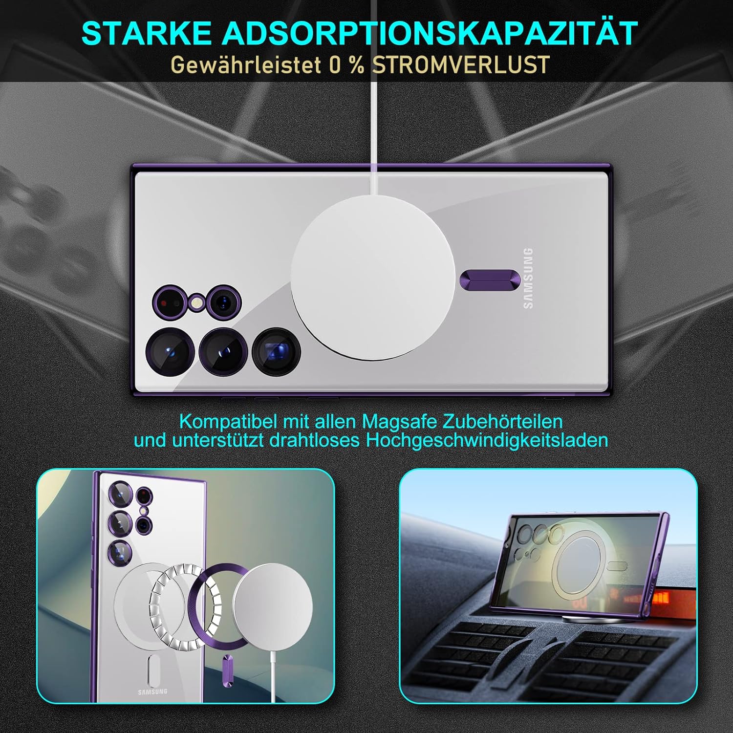 Husa compatibila cu Samsung Galaxy S23 Ultra, ALC MOBILE, pentru telefon mobil cu protectie pentru camera, Tehnologie MagSafe, rezistenta la socuri, contur Mov