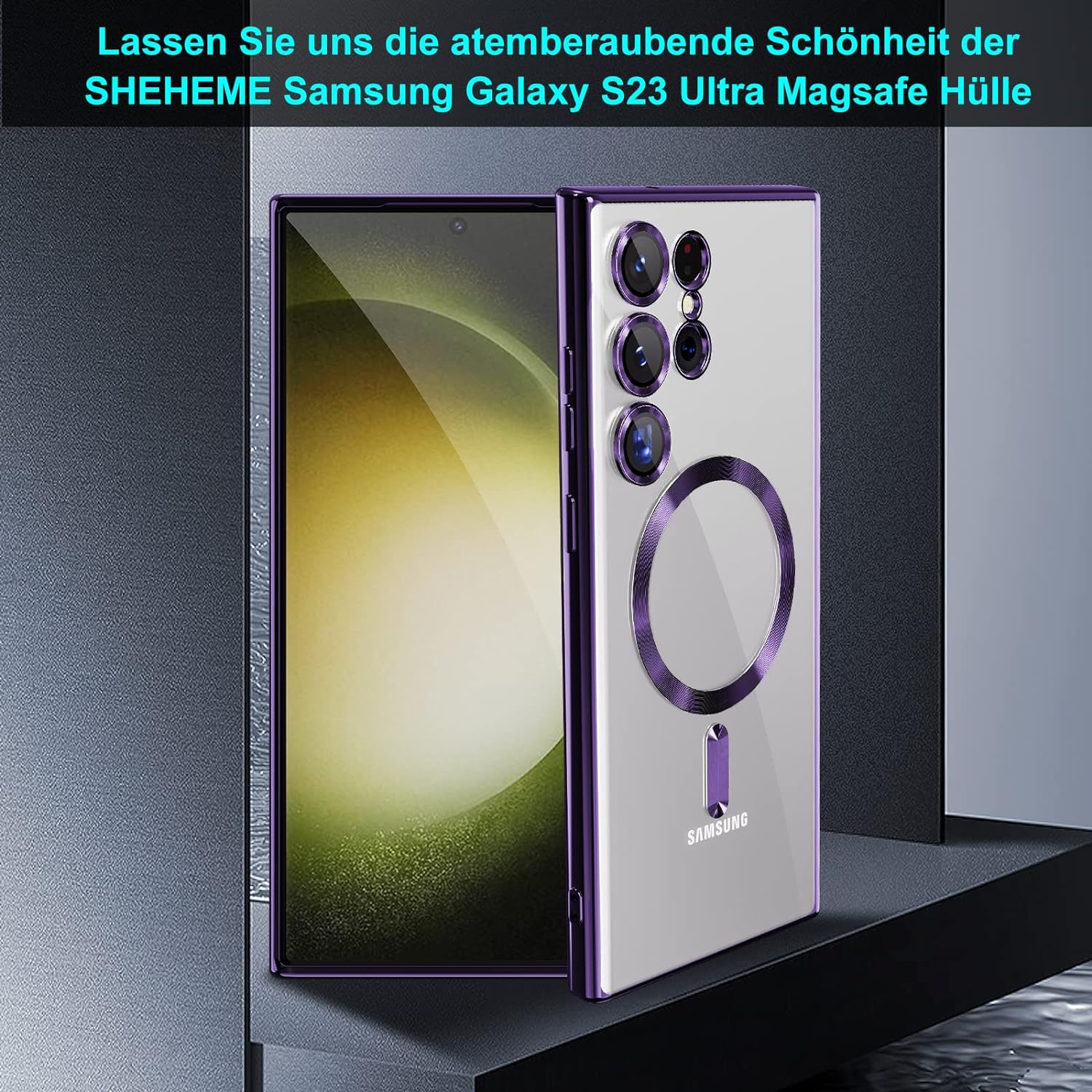 Husa compatibila cu Samsung Galaxy S23 Ultra, ALC MOBILE, pentru telefon mobil cu protectie pentru camera, Tehnologie MagSafe, rezistenta la socuri, contur Mov