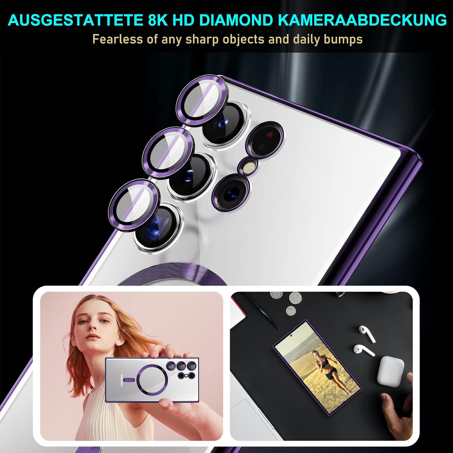 Husa compatibila cu Samsung Galaxy S23 Ultra, ALC MOBILE, pentru telefon mobil cu protectie pentru camera, Tehnologie MagSafe, rezistenta la socuri, contur Mov