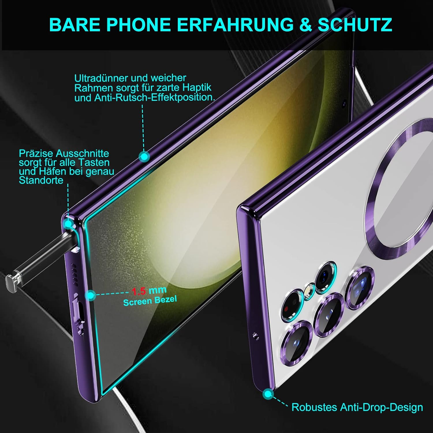 Husa compatibila cu Samsung Galaxy S23 Ultra, ALC MOBILE, pentru telefon mobil cu protectie pentru camera, Tehnologie MagSafe, rezistenta la socuri, contur Mov