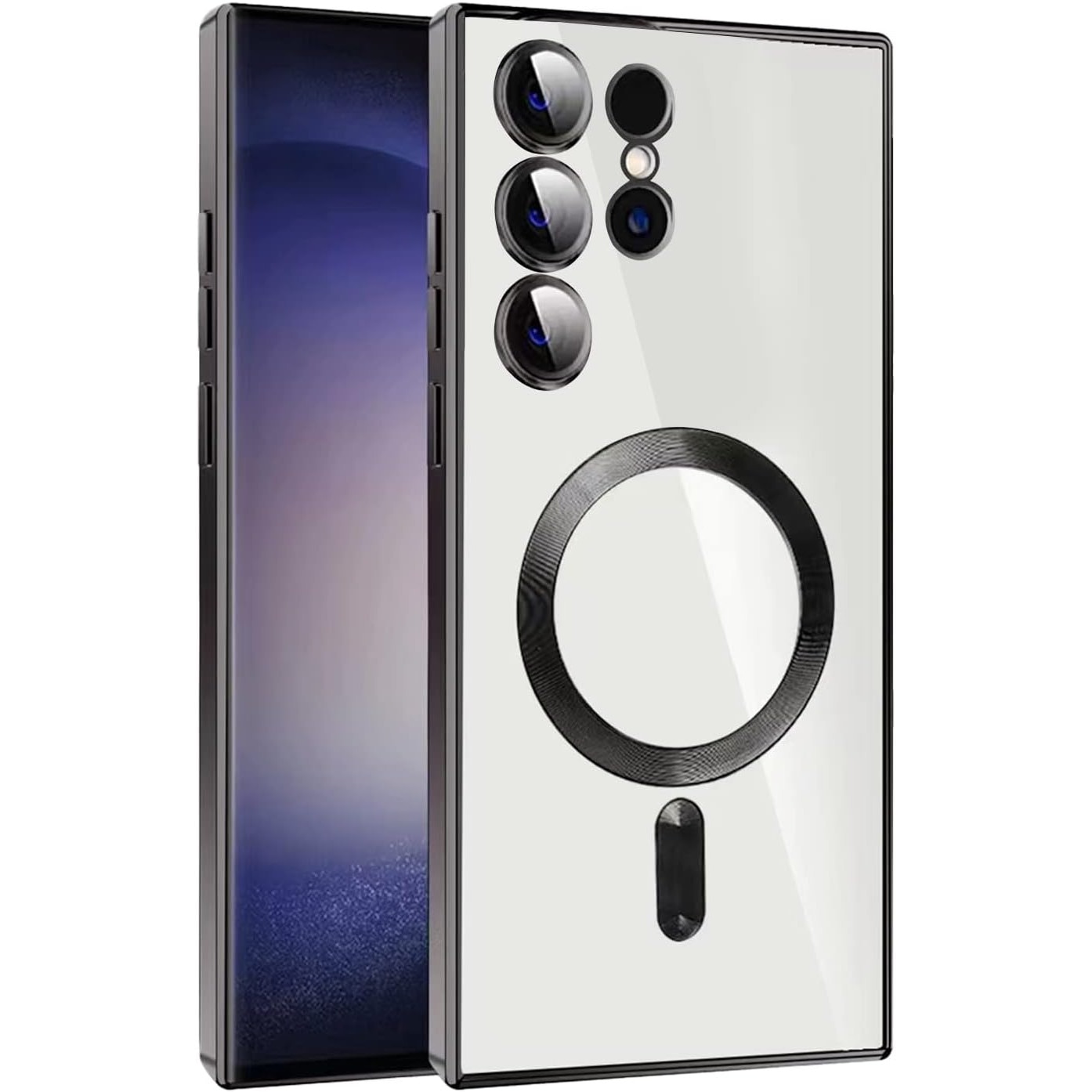 Husa compatibila cu Samsung Galaxy S23 Ultra, ALC MOBILE, pentru telefon mobil cu protectie pentru camera, Tehnologie MagSafe, rezistenta la socuri, contur negru