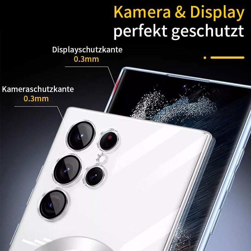 Husa compatibila cu Samsung Galaxy S23 Ultra, ALC MOBILE, pentru telefon mobil cu protectie pentru camera, Tehnologie MagSafe, rezistenta la socuri, contur negru