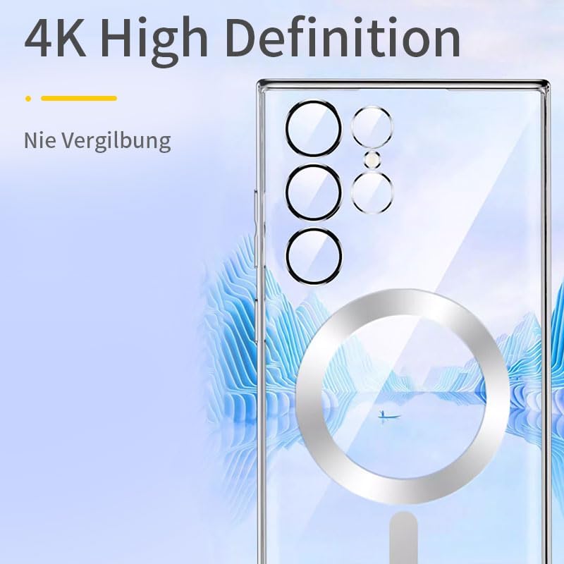 Husa compatibila cu Samsung Galaxy S23 Ultra, ALC MOBILE, pentru telefon mobil cu protectie pentru camera, Tehnologie MagSafe, rezistenta la socuri, contur negru