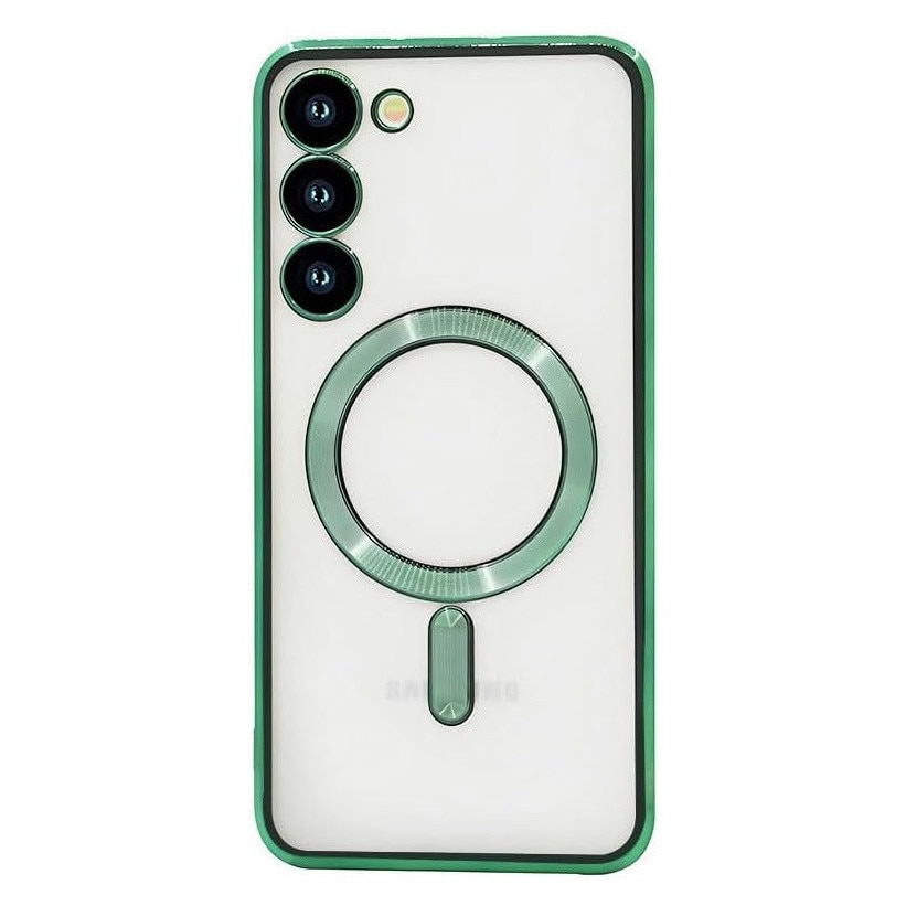 Husa compatibila cu Samsung Galaxy S23, ALC MOBILE, pentru telefon mobil cu protectie pentru camera, Tehnologie MagSafe, rezistenta la socuri, contur Verde