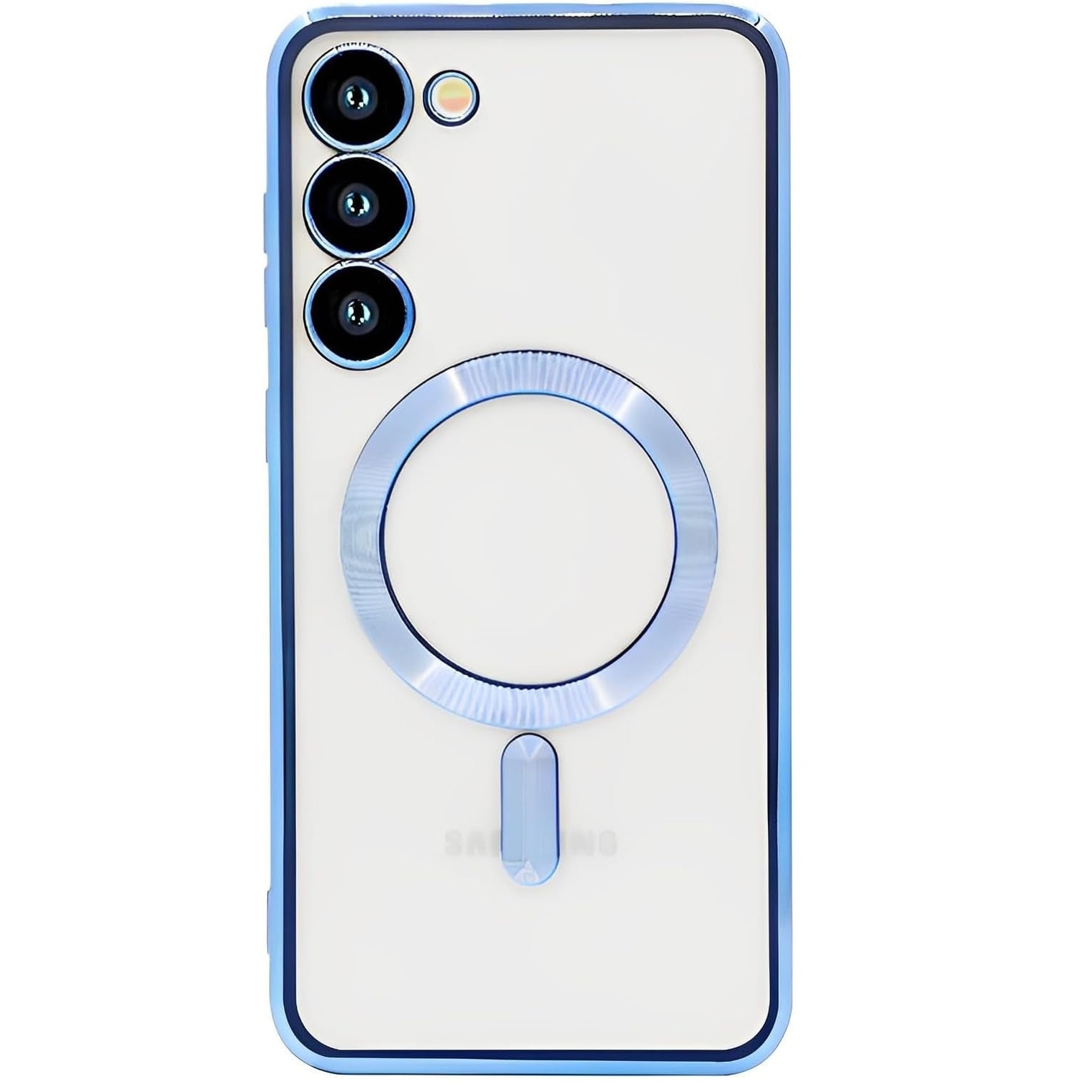 Husa compatibila cu Samsung Galaxy S23, ALC MOBILE, pentru telefon mobil cu protectie pentru camera, Tehnologie MagSafe, rezistenta la socuri, contur Albastru