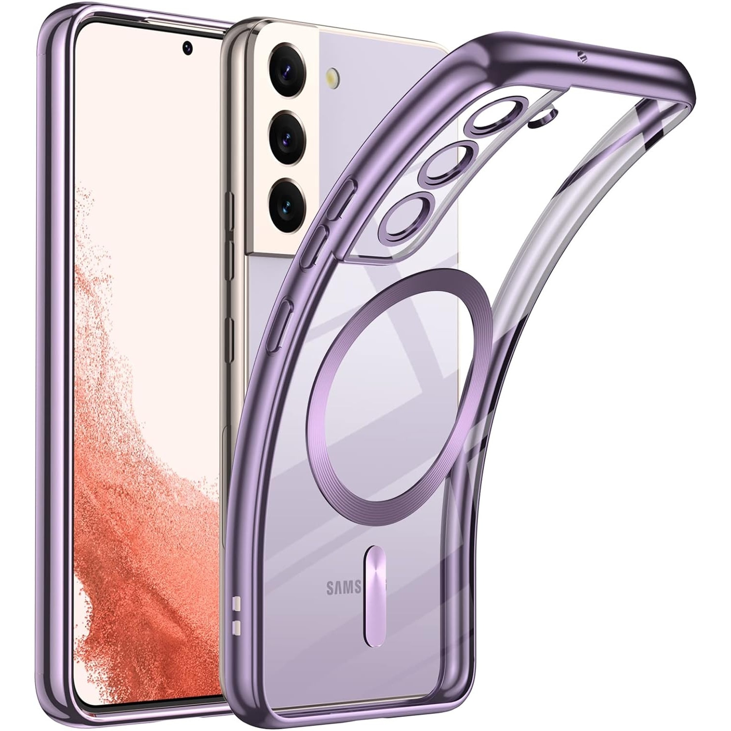 Husa compatibila cu Samsung Galaxy S23, ALC MOBILE, pentru telefon mobil cu protectie pentru camera, Tehnologie MagSafe, rezistenta la socuri, contur Mov