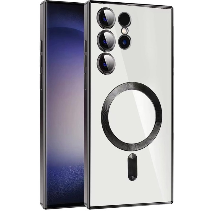 Husa pentru Samsung Galaxy S24 Ultra de, ALC MOBILE, pentru telefon mobil cu protectie pentru camera, compatibila cu husa de protectie MagSafe, husa transparenta, care nu se ingalbeneste, rezistenta la socuri, contur negru