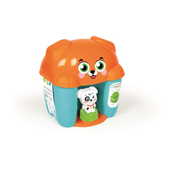 Cuburi de construit pentru bebelusi Clementoni, Catelusi, Multicolor, 6 buc