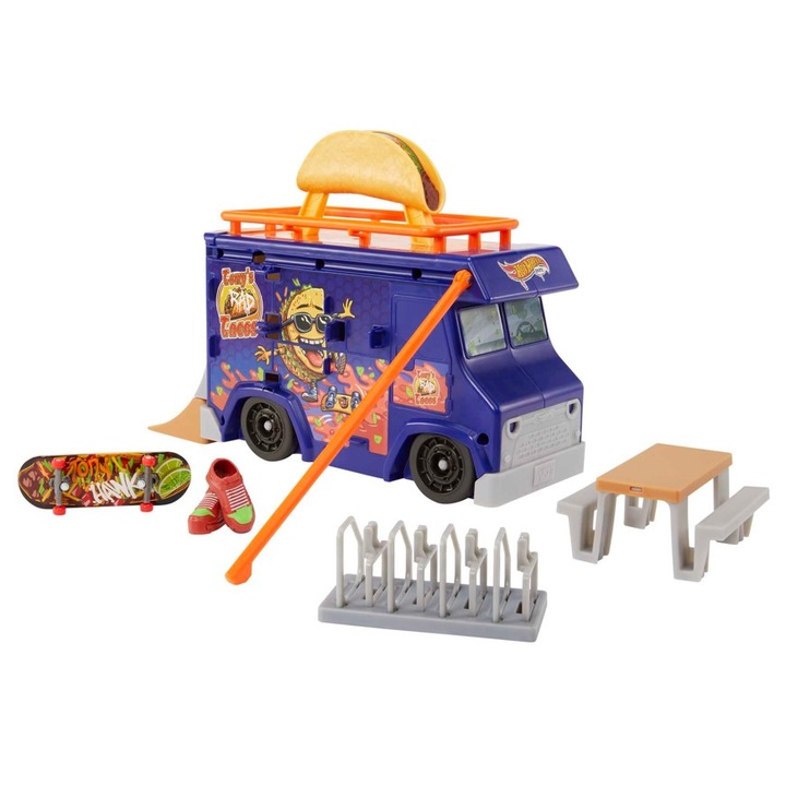 Mattel gördeszka és kiegészítő készlet, Hot Wheels Skate Taco, Műanyag, Többszínű