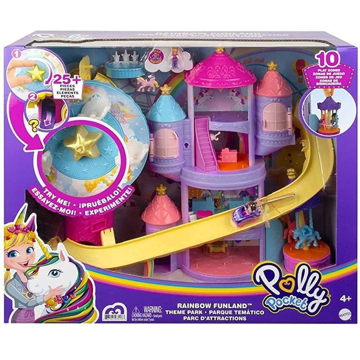 Комплект къща за кукли Mattel, Polly Pocket, Rainbow Park, 30 елемента, Многоцветен