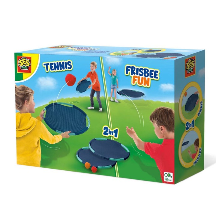 Комплект летящи дискове 2в1 за деца, SES Creative, Tennis and Frisbee Fun, 5 години+, Многоцветни