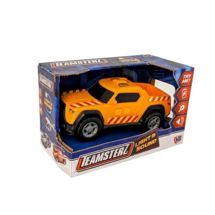Masinuta asistenta rutiera pentru copii, HTI, Teamsterz, Plastic, Functie sunete/lumini, 3 ani+, Galben