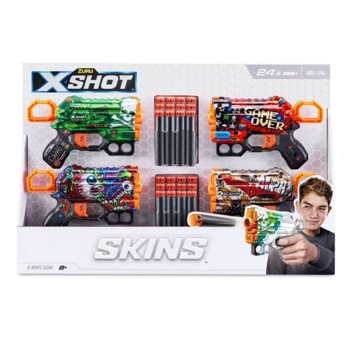 Set 4 pistoale/munitie, Zuru, Plastic/Spuma, Multicolor