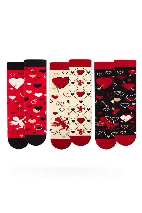 Set 3 perechi de sosete bumbac organic cu inimioare Colour Cotton Amore