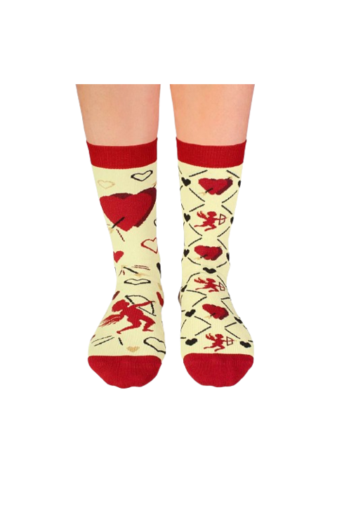 Органични памучни чорапи със сърца Цвят Памук Аморе Екрю