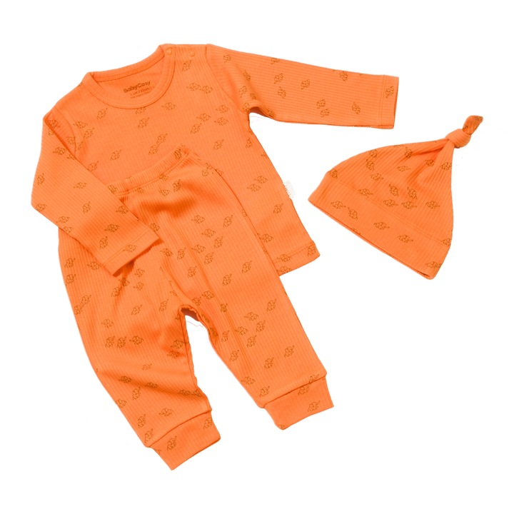Set 3 piese:bluza, pantaloni si caciulita Printed, BabyCosy, 50% modal+50% bumbac, Apricot