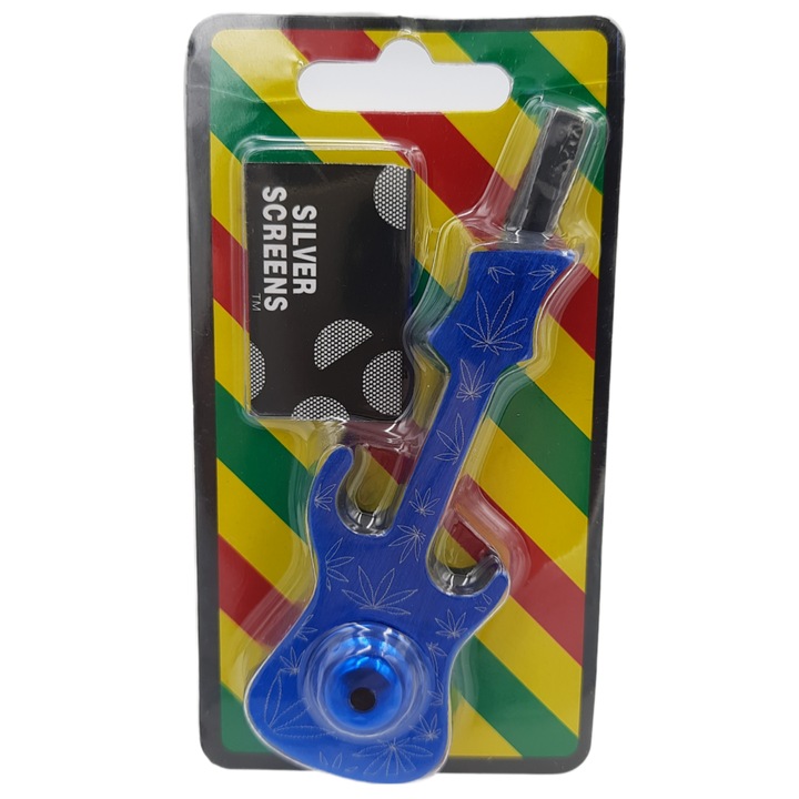 Pipa pentru fumat, Metal/Cauciuc, Forma chitara, Albastru