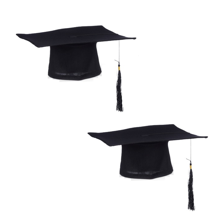 Комплект от 2 абитуриентски шапки, Relaxdays, с пискюли, черни, универсален размер