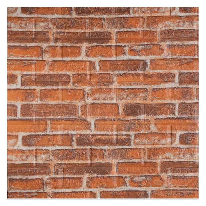 Tapet 3D GREATON cu Design Sub Forma De Caramida, 77x70cm, Maro Roscat, Spuma Poliuretanica