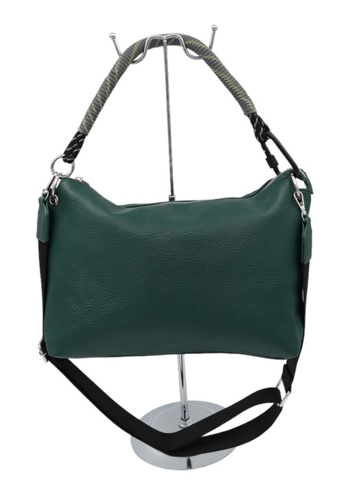 Ökológiai bőrből készült női táska, kétféle pánt textil anyagból ILA1227 zöld