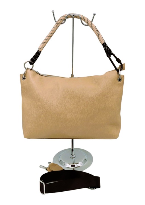 Ökológiai bőrből készült női táska, kétféle szövetpánt ILA1227 sárgabarack