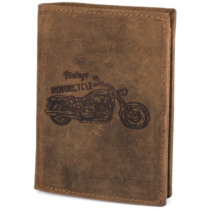 Portofel barbati, Beltimore, piele naturala, 12 x 9.5 x 2 cm, maro