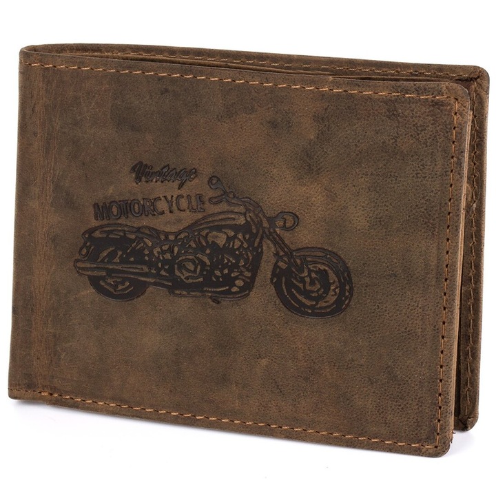 Portofel barbati, Beltimore, piele naturala, 12 x 9.5 x 2 cm, maro