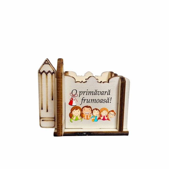 Cutie Mini Aranjamente Florale, Lemn, 1 Martie, Profesoara, Educatoare, 7x7x6 cm, CAUV055