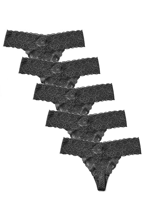 Set chiloti tanga dama, Libelle, 5 piese, Poliamida, Negru, S