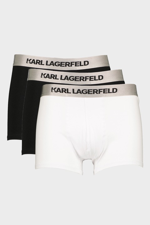 Karl Lagerfeld, Set de boxeri cu banda logo in talie - 3 perechi, Alb/Negru