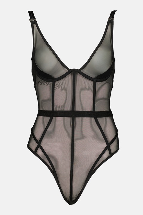 Karl Lagerfeld, Áttetsző body merevítős kosarakkal, Fekete, S