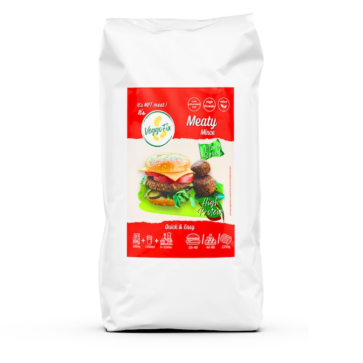 Mancare gatita instant, Alternativa la carnea de vita, 2.25 kg tocata vegetala condimentata, VeggoFix Meaty Mince 1 kg