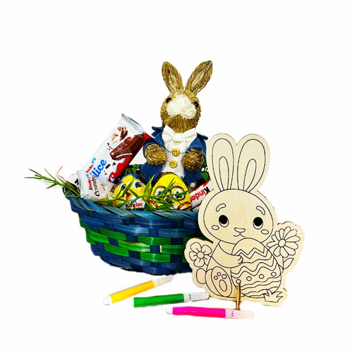 Cosulet Paint Joy pentru copii, cu Sablon iepuras pentru desenat, figurina decorativa - Iepuras, Kinder Delice, Kinder Country, tablete Kinder si oua Kinder cu surpriza, Verde, VELVE